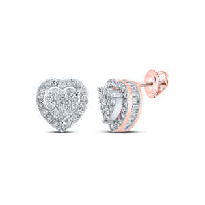Earrings | 10kt Rose Gold Womens Round Diamond Heart Earrings 5/8 Cttw | Splendid Jewellery GND