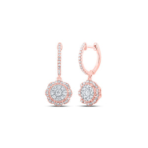 Earrings | 10kt Rose Gold Womens Round Diamond Hoop Dangle Earrings 3/4 Cttw | Splendid Jewellery GND