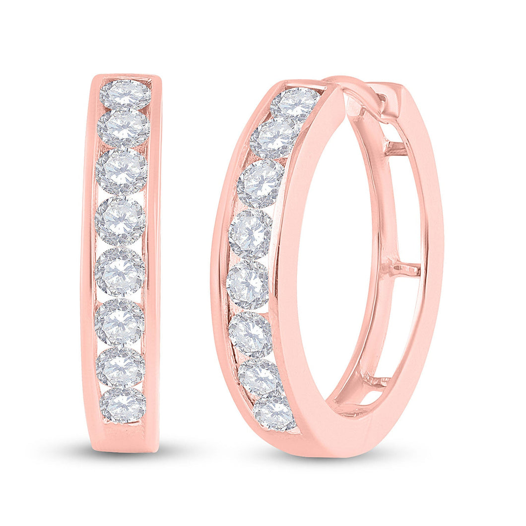 Earrings | 10kt Rose Gold Womens Round Diamond Hoop Earrings 1 Cttw | Splendid Jewellery GND