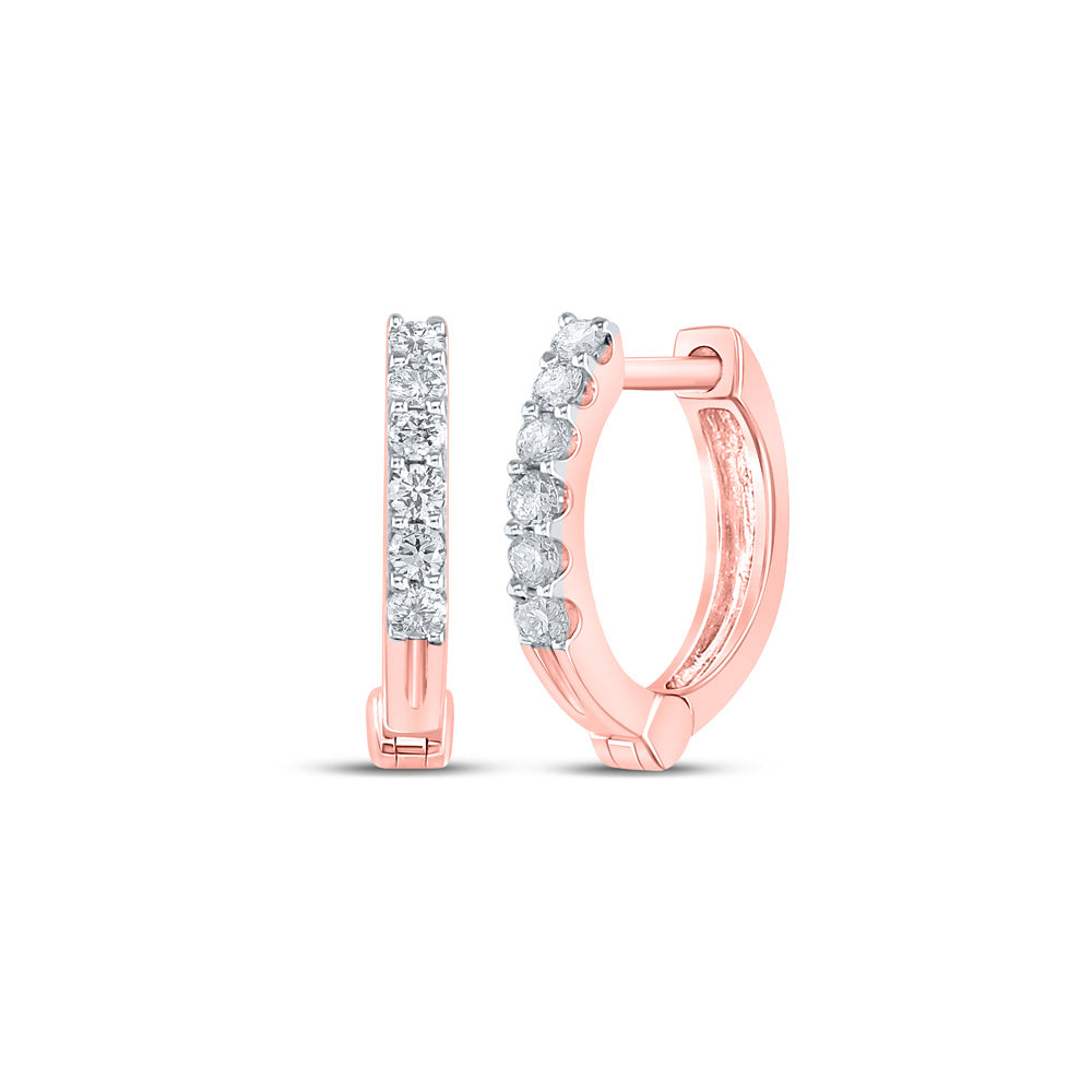 Earrings | 10kt Rose Gold Womens Round Diamond Hoop Earrings 1/10 Cttw | Splendid Jewellery GND