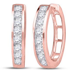 Earrings | 10kt Rose Gold Womens Round Diamond Hoop Earrings 1/2 Cttw | Splendid Jewellery GND