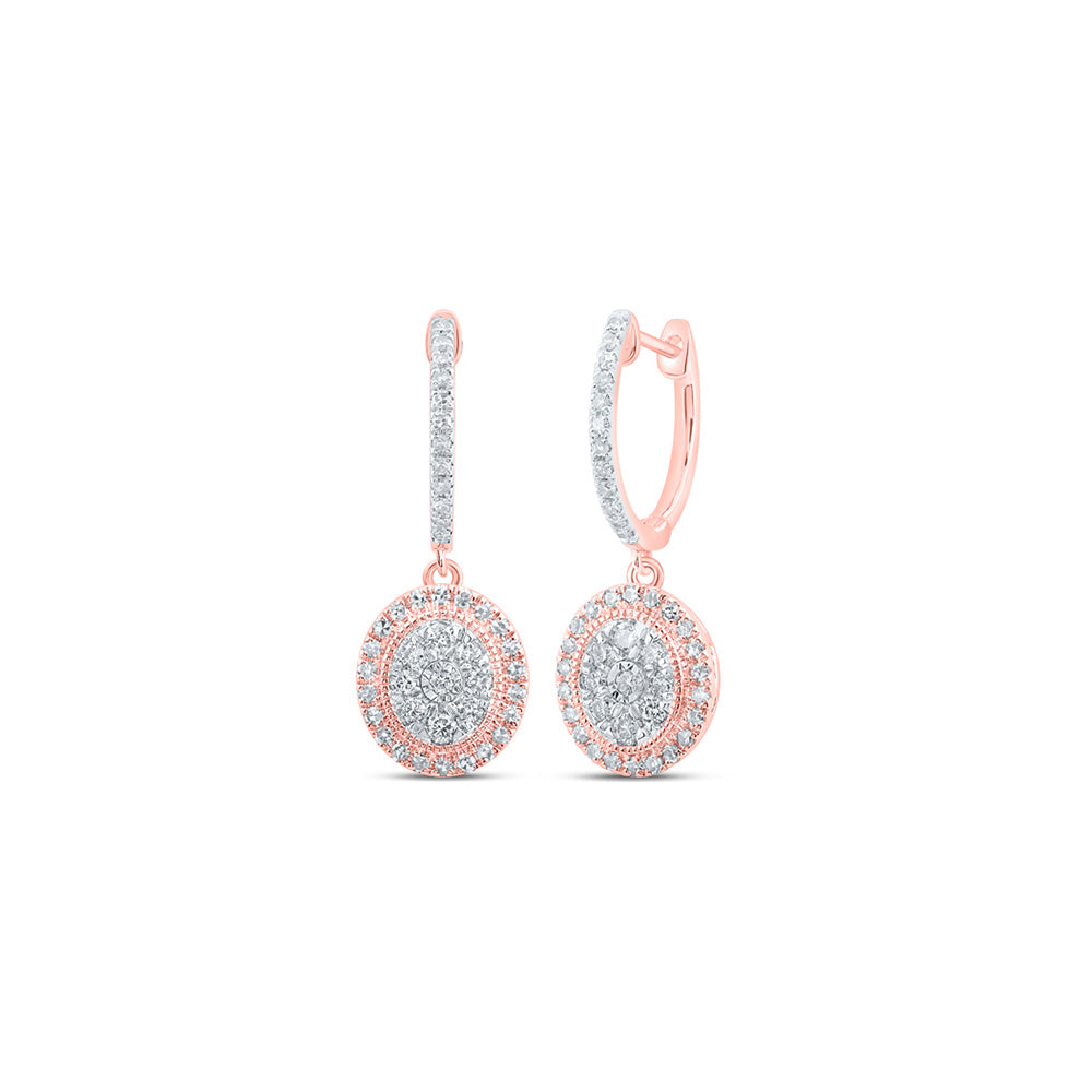 Earrings | 10kt Rose Gold Womens Round Diamond Hoop Oval Dangle Earrings 5/8 Cttw | Splendid Jewellery GND