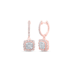 Earrings | 10kt Rose Gold Womens Round Diamond Hoop Square Dangle Earrings 7/8 Cttw | Splendid Jewellery GND