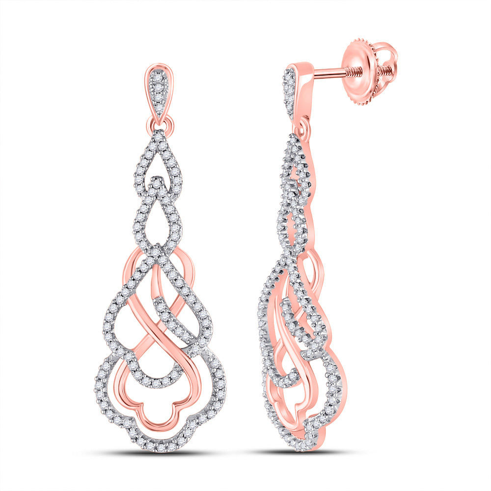 Earrings | 10kt Rose Gold Womens Round Diamond Interwoven Dangle Earrings 1/2 Cttw | Splendid Jewellery GND