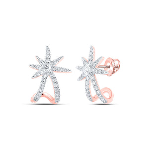 Earrings | 10kt Rose Gold Womens Round Diamond Lobe Star Earrings 3/8 Cttw | Splendid Jewellery GND
