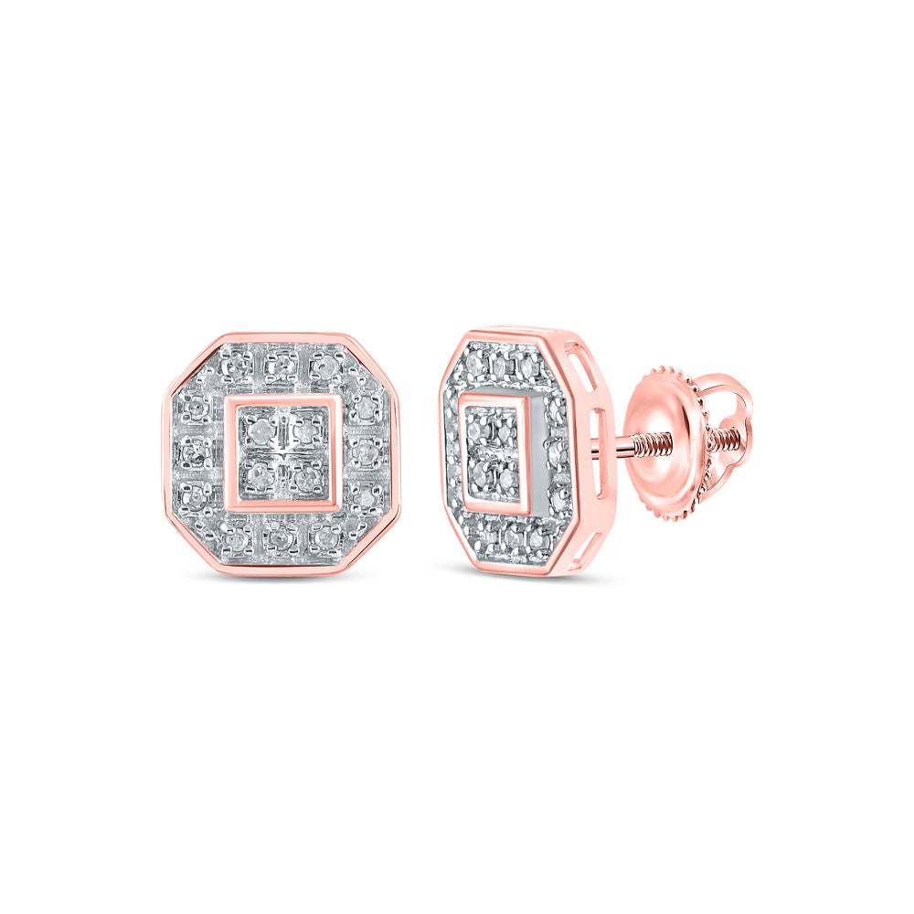 Earrings | 10kt Rose Gold Womens Round Diamond Octagon Cluster Earrings 1/10 Cttw | Splendid Jewellery GND