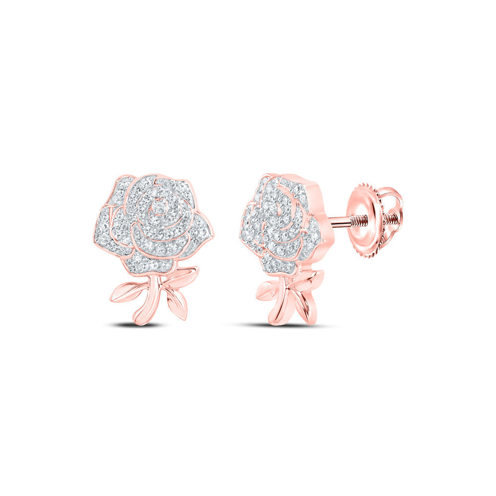 Earrings | 10kt Rose Gold Womens Round Diamond Rose Flower Earrings 1/3 Cttw | Splendid Jewellery GND