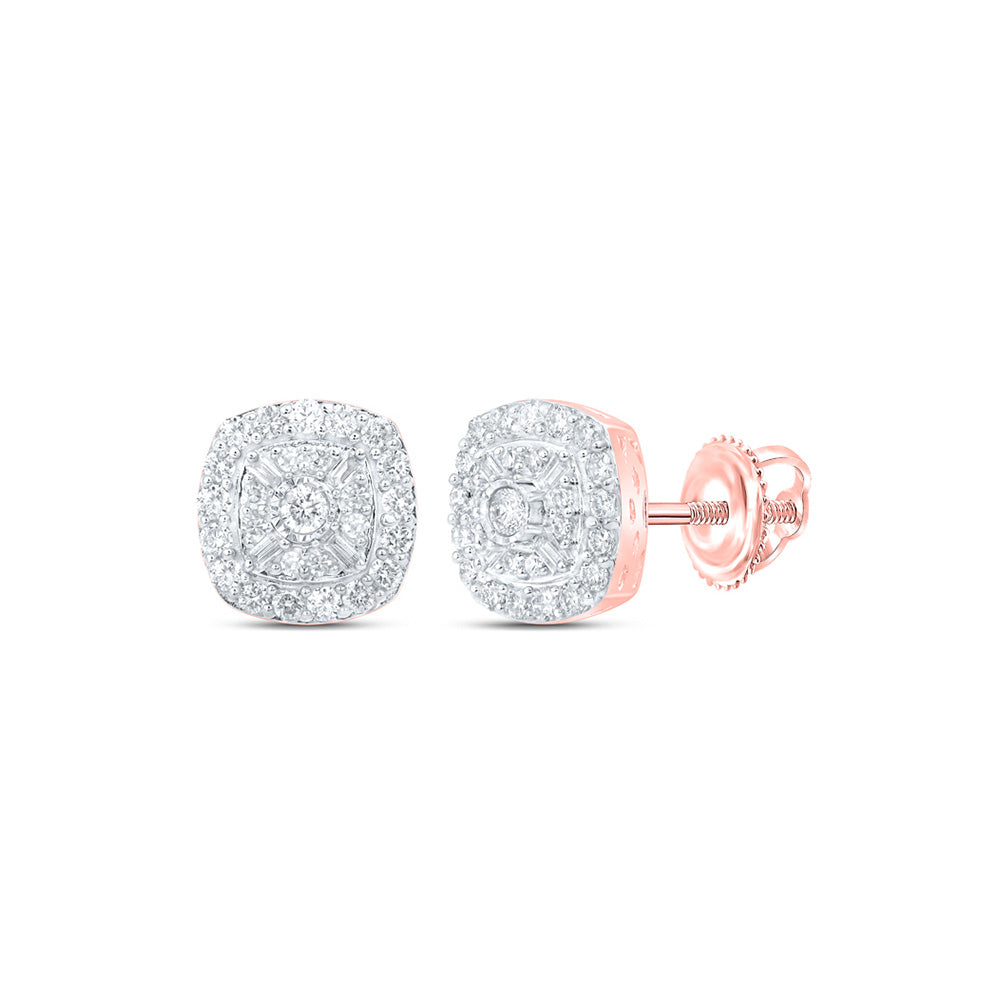 Earrings | 10kt Rose Gold Womens Round Diamond Square Earrings 1/2 Cttw | Splendid Jewellery GND