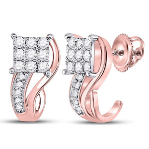 Earrings | 10kt Rose Gold Womens Round Diamond Square Half J Hoop Earrings 3/8 Cttw | Splendid Jewellery GND