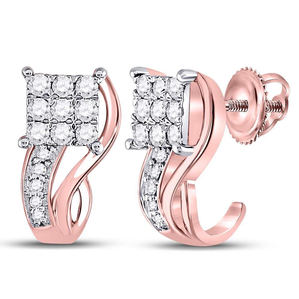 Earrings | 10kt Rose Gold Womens Round Diamond Square Half J Hoop Earrings 3/8 Cttw | Splendid Jewellery GND