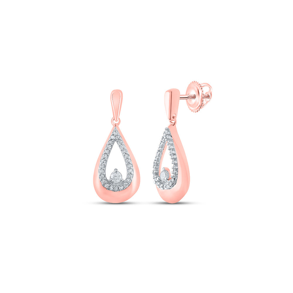 Earrings | 10kt Rose Gold Womens Round Diamond Tear Dangle Earrings 1/6 Cttw | Splendid Jewellery GND