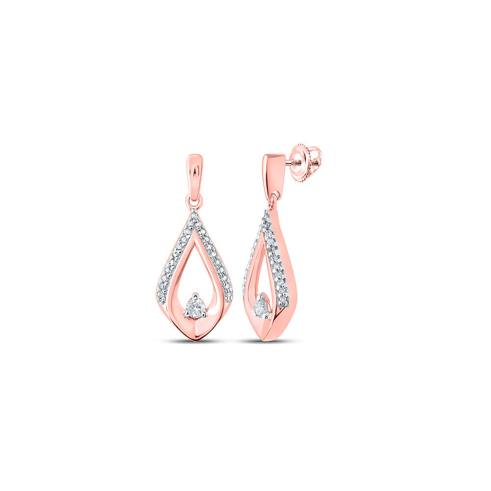 Earrings | 10kt Rose Gold Womens Round Diamond Tear Dangle Earrings 1/6 Cttw | Splendid Jewellery GND