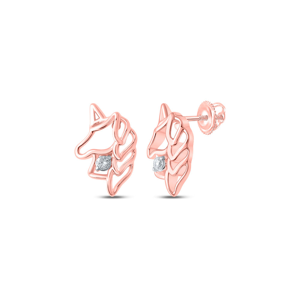Earrings | 10kt Rose Gold Womens Round Diamond Unicorn Earrings 1/20 Cttw | Splendid Jewellery GND