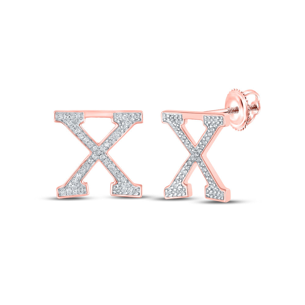 Earrings | 10kt Rose Gold Womens Round Diamond X Initial Letter Earrings 1/5 Cttw | Splendid Jewellery GND