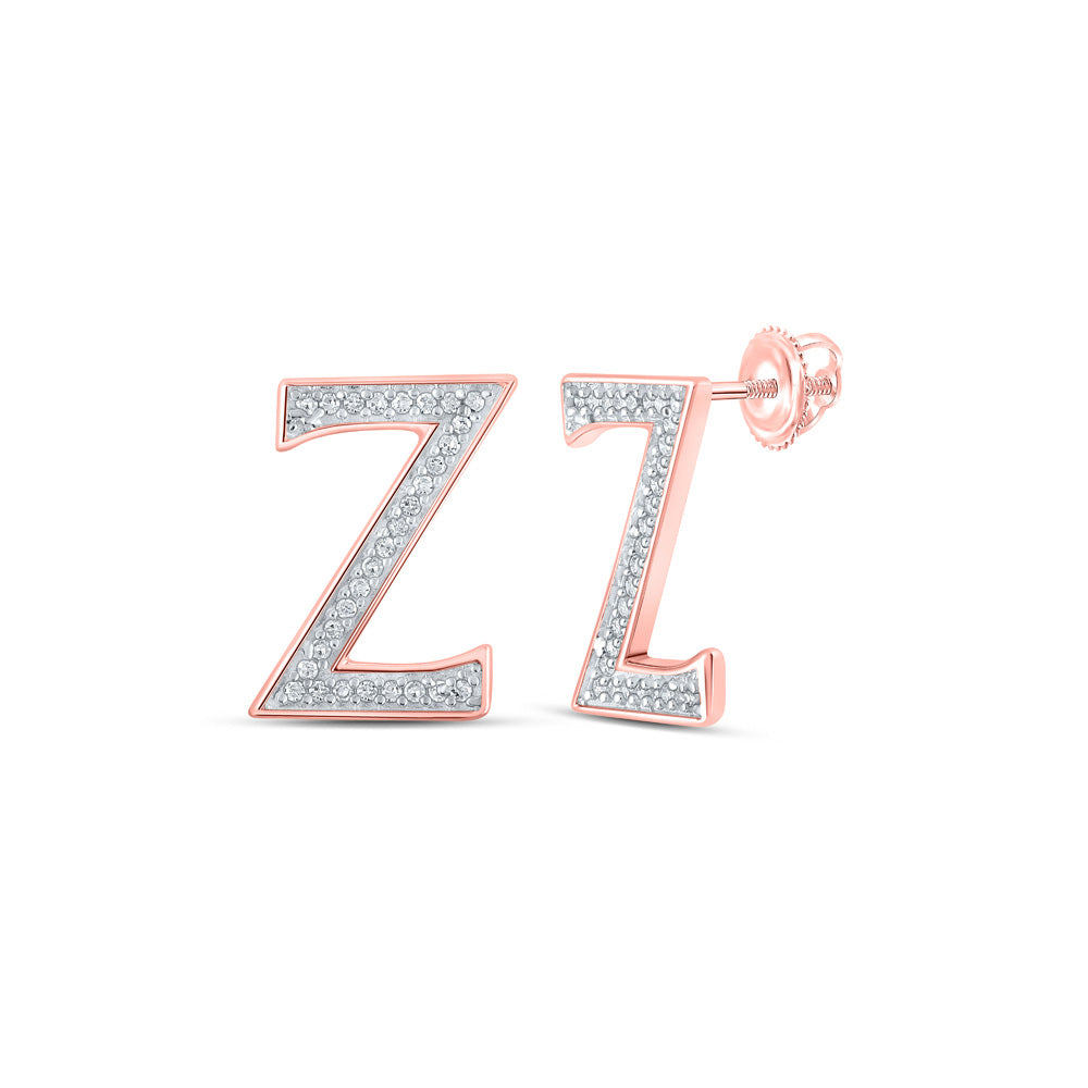 Earrings | 10kt Rose Gold Womens Round Diamond Z Initial Letter Earrings 1/8 Cttw | Splendid Jewellery GND
