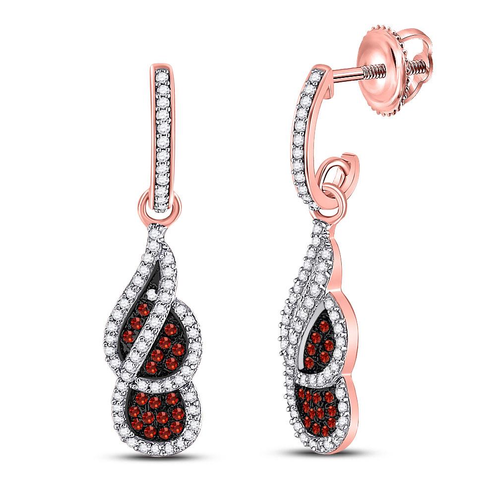 Earrings | 10kt Rose Gold Womens Round Red Color Enhanced Diamond Cluster Dangle Earrings 3/8 Cttw | Splendid Jewellery GND