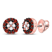 Load image into Gallery viewer, Radiant Passion: 10kt Rose Gold Womens Red Diamond Cluster Earrings  Top View from Splendid Jewellery