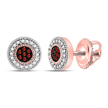 Load image into Gallery viewer, Captivating Cluster of Red Diamond Earrings in 10kt Rose Gold  Top View from Splendid Jewellery