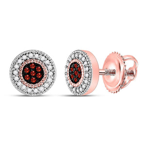 Earrings | 10kt Rose Gold Womens Round Red Color Enhanced Diamond Cluster Earrings 1/8 Cttw | Splendid Jewellery GND