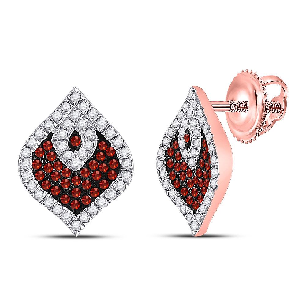 Earrings | 10kt Rose Gold Womens Round Red Color Enhanced Diamond Cluster Earrings 3/8 Cttw | Splendid Jewellery GND