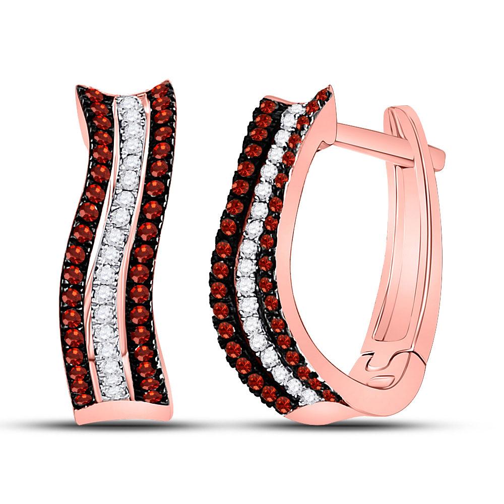 Earrings | 10kt Rose Gold Womens Round Red Color Enhanced Diamond Curved Hoop Earrings 1/4 Cttw | Splendid Jewellery GND