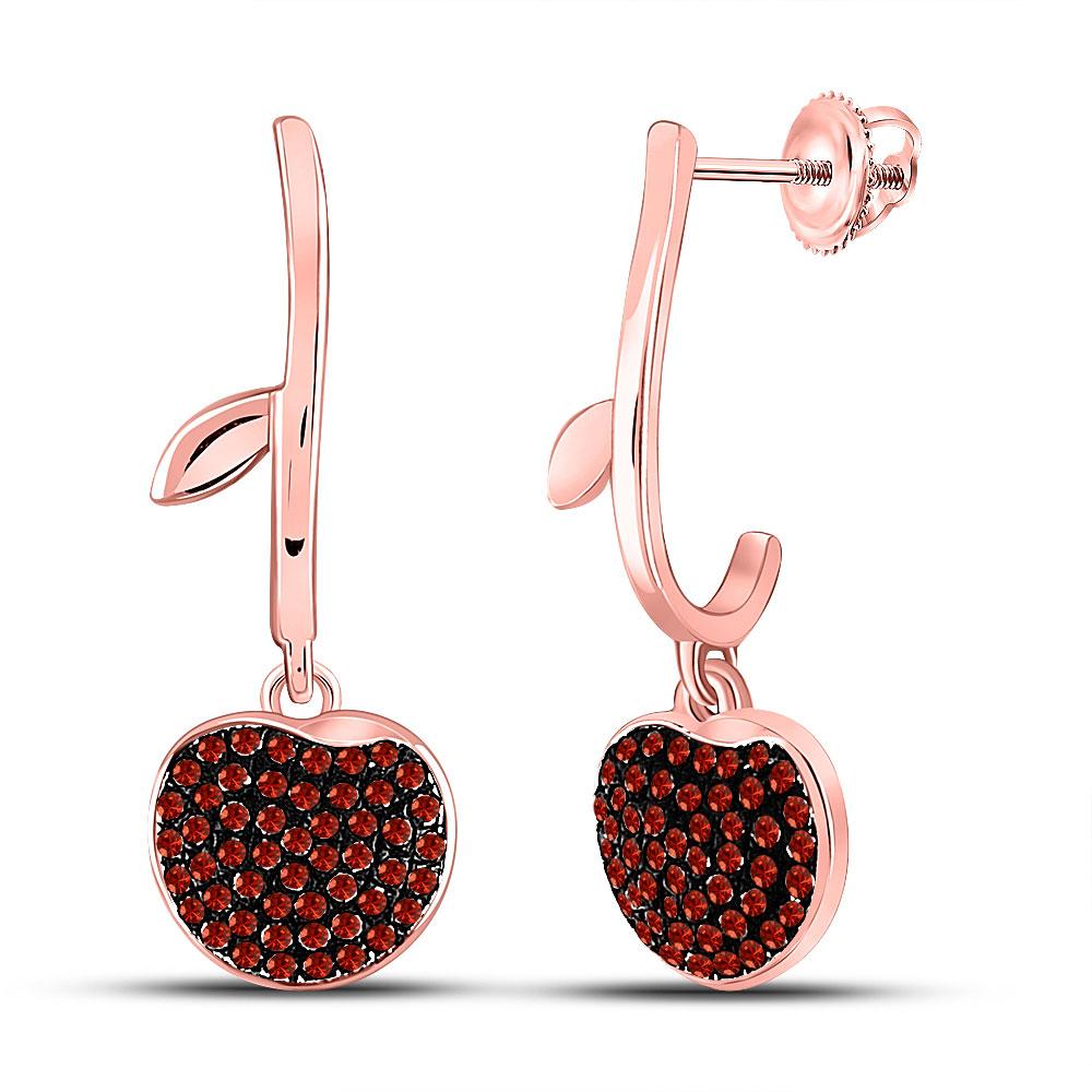 Earrings | 10kt Rose Gold Womens Round Red Color Enhanced Diamond Dangle Cluster Earrings 1/4 Cttw | Splendid Jewellery GND