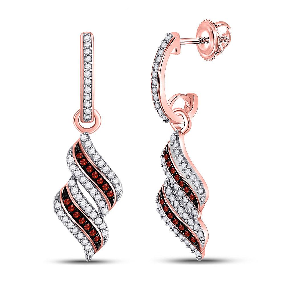 Earrings | 10kt Rose Gold Womens Round Red Color Enhanced Diamond Dangle Earrings 1/3 Cttw | Splendid Jewellery GND