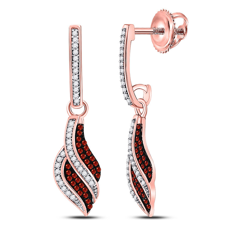 Earrings | 10kt Rose Gold Womens Round Red Color Enhanced Diamond Dangle Earrings 1/3 Cttw | Splendid Jewellery GND
