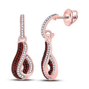 Earrings | 10kt Rose Gold Womens Round Red Color Enhanced Diamond Dangle Earrings 3/8 Cttw | Splendid Jewellery GND