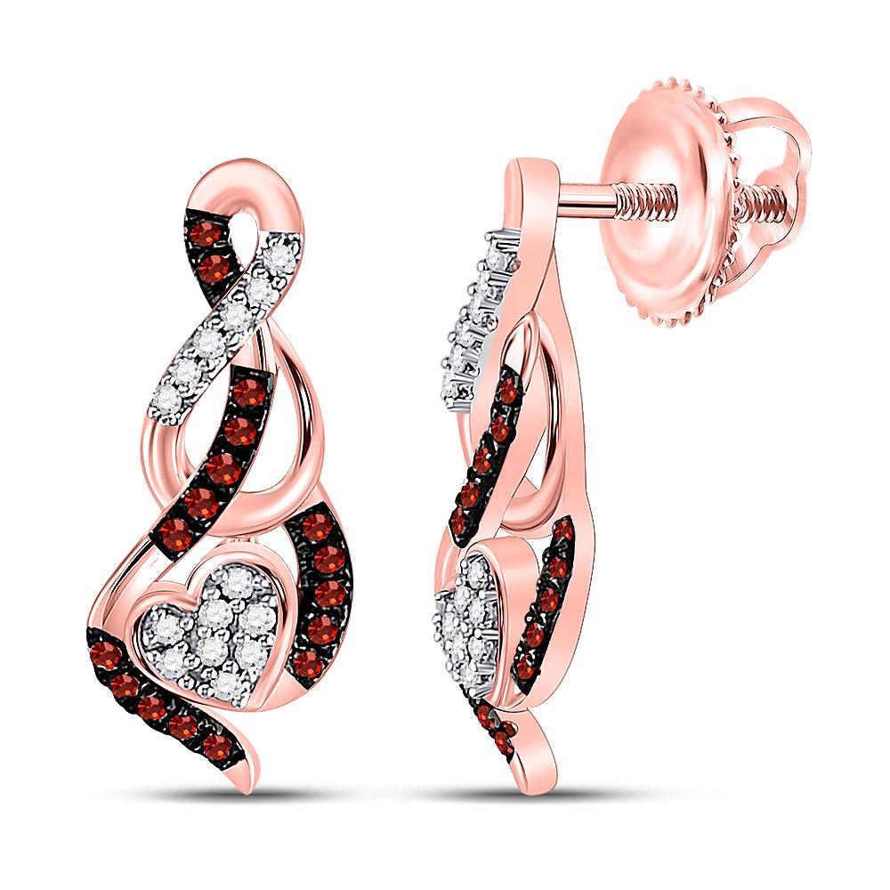 Earrings | 10kt Rose Gold Womens Round Red Color Enhanced Diamond Heart Earrings 1/6 Cttw | Splendid Jewellery GND