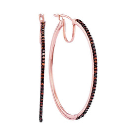 Radiant Red Diamond Hoop Earrings - 10kt Rose Gold Slender Hoops 1/4 Cttw  Top View from Splendid Jewellery
