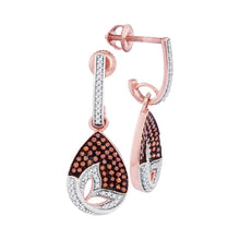 Load image into Gallery viewer, 10kt Rose Gold Fiery Red Diamond Teardrop Dangle Earrings  Top View from Splendid Jewellery