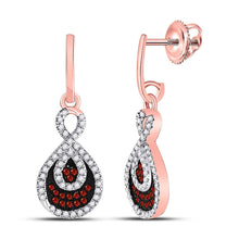 Load image into Gallery viewer, Radiant Red Diamond Teardrop Dangle Earrings  Top View from Splendid Jewellery