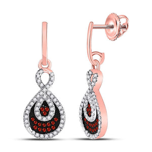 Earrings | 10kt Rose Gold Womens Round Red Color Enhanced Diamond Teardrop Dangle Earrings 3/8 Cttw | Splendid Jewellery GND
