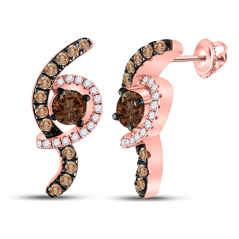 Earrings | 10kt Rose Gold Womens Round Smoky Quartz Diamond Fashion Earrings 5/8 Cttw | Splendid Jewellery GND