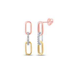 Earrings | 10kt Tri-Tone Gold Womens Round Diamond Dangle Earrings 1/10 Cttw | Splendid Jewellery GND