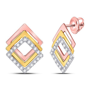 Earrings | 10kt Tri-Tone Gold Womens Round Diamond Offset Square Earrings 1/6 Cttw | Splendid Jewellery GND