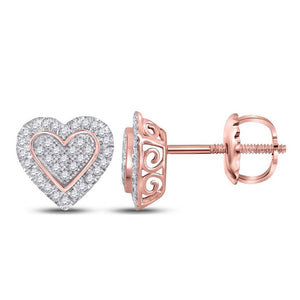 Earrings | 10kt Two-tone Gold Womens Round Diamond Heart Earrings 1/4 Cttw | Splendid Jewellery GND