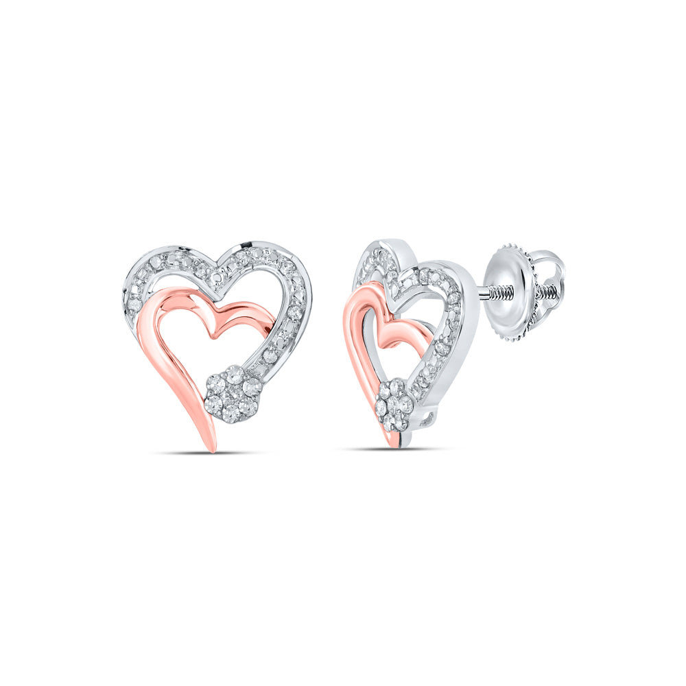 Earrings | 10kt Two-tone Gold Womens Round Diamond Heart Earrings 1/6 Cttw | Splendid Jewellery GND
