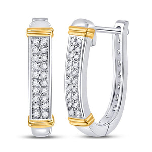 Earrings | 10kt Two-tone Gold Womens Round Diamond Oblong Hoop Earrings 1/6 Cttw | Splendid Jewellery GND