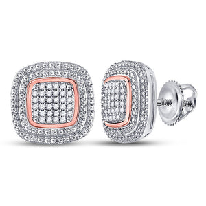 Earrings | 10kt Two-tone Gold Womens Round Diamond Square Cluster Earrings 1/6 Cttw | Splendid Jewellery GND