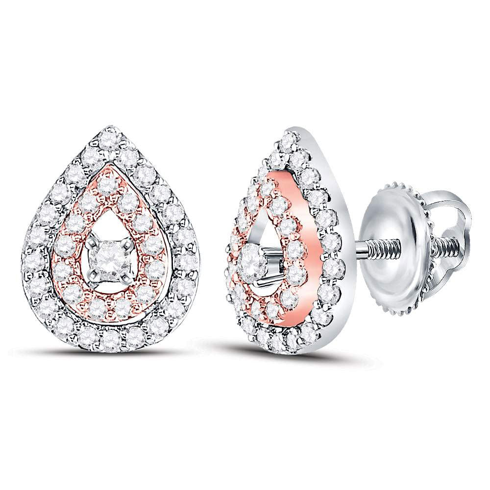 Earrings | 10kt Two-tone Gold Womens Round Diamond Teardrop Earrings 1/3 Cttw | Splendid Jewellery GND
