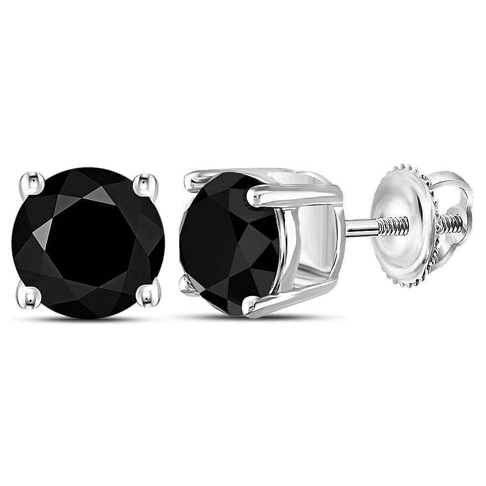 Earrings | 10kt White Gold Unisex Round Black Color Enhanced Diamond Solitaire Stud Earrings 4 Cttw | Splendid Jewellery GND