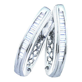 Radiant Brilliance: 10kt White Gold Baguette Channel-set Diamond Hoop Earrings  Top View from Splendid Jewellery