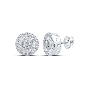 Earrings | 10kt White Gold Womens Baguette Diamond Circle Cluster Earrings 1 Cttw | Splendid Jewellery GND