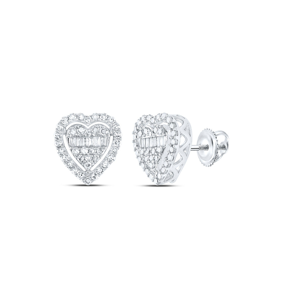 Earrings | 10kt White Gold Womens Baguette Diamond Heart Earrings 1/2 Cttw | Splendid Jewellery GND