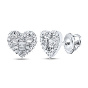 Earrings | 10kt White Gold Womens Baguette Diamond Heart Earrings 3/8 Cttw | Splendid Jewellery GND