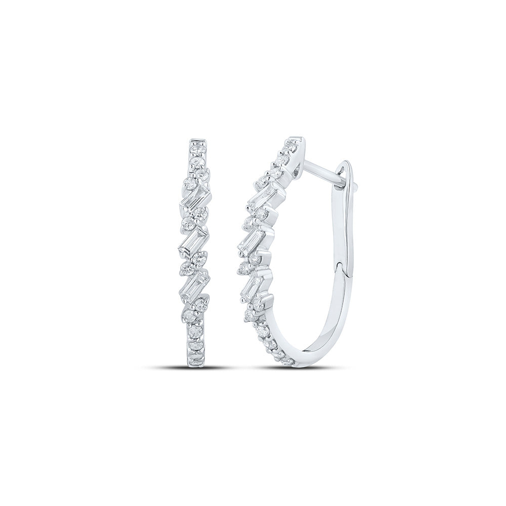 Earrings | 10kt White Gold Womens Baguette Diamond Hoop Earrings 3/8 Cttw | Splendid Jewellery GND
