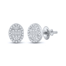 Load image into Gallery viewer, Captivating Cluster of Baguette and Round Diamond Earrings in 10kt White Gold - Alternate view 1 from Splendid Jewellery