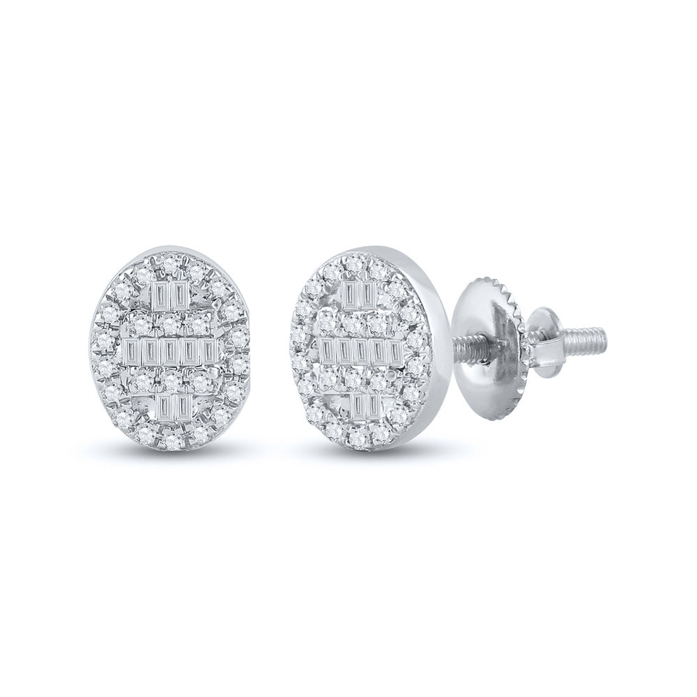 Earrings | 10kt White Gold Womens Baguette Diamond Oval Cluster Earrings 1/4 Cttw | Splendid Jewellery GND